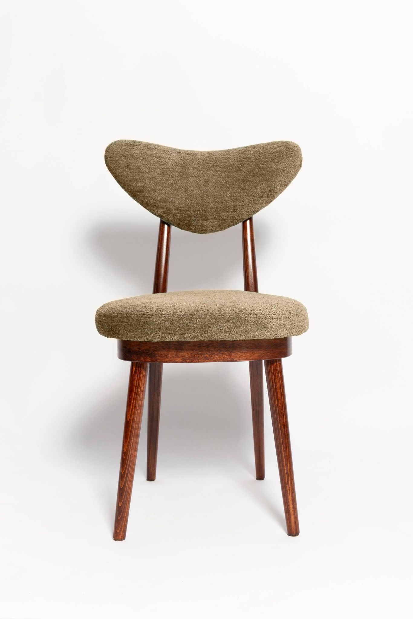 Vintage olive green heart-shaped velvet armchair, Europe, 1960s