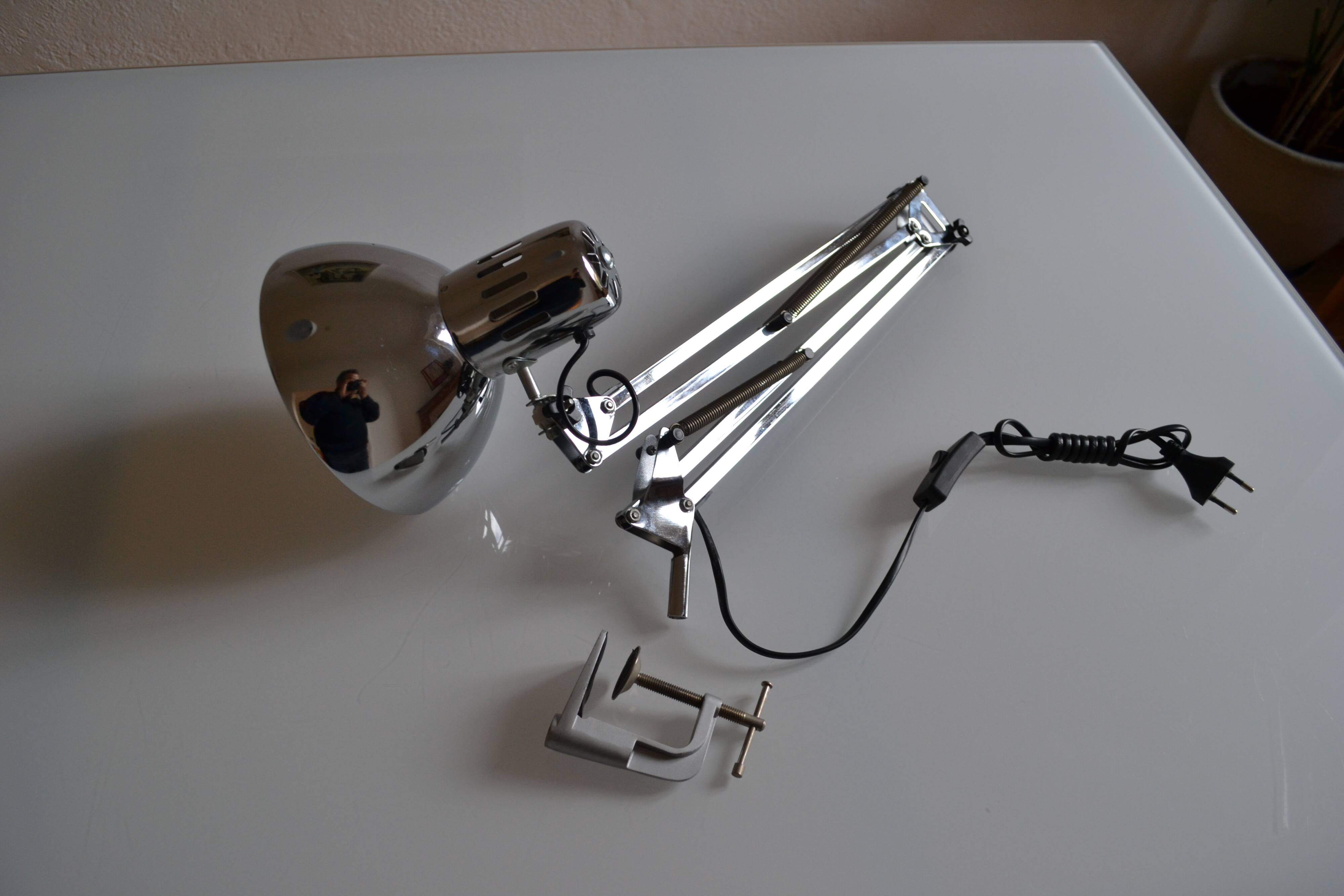 Articulated architect lamp with vintage clip, 90s, chrome metal