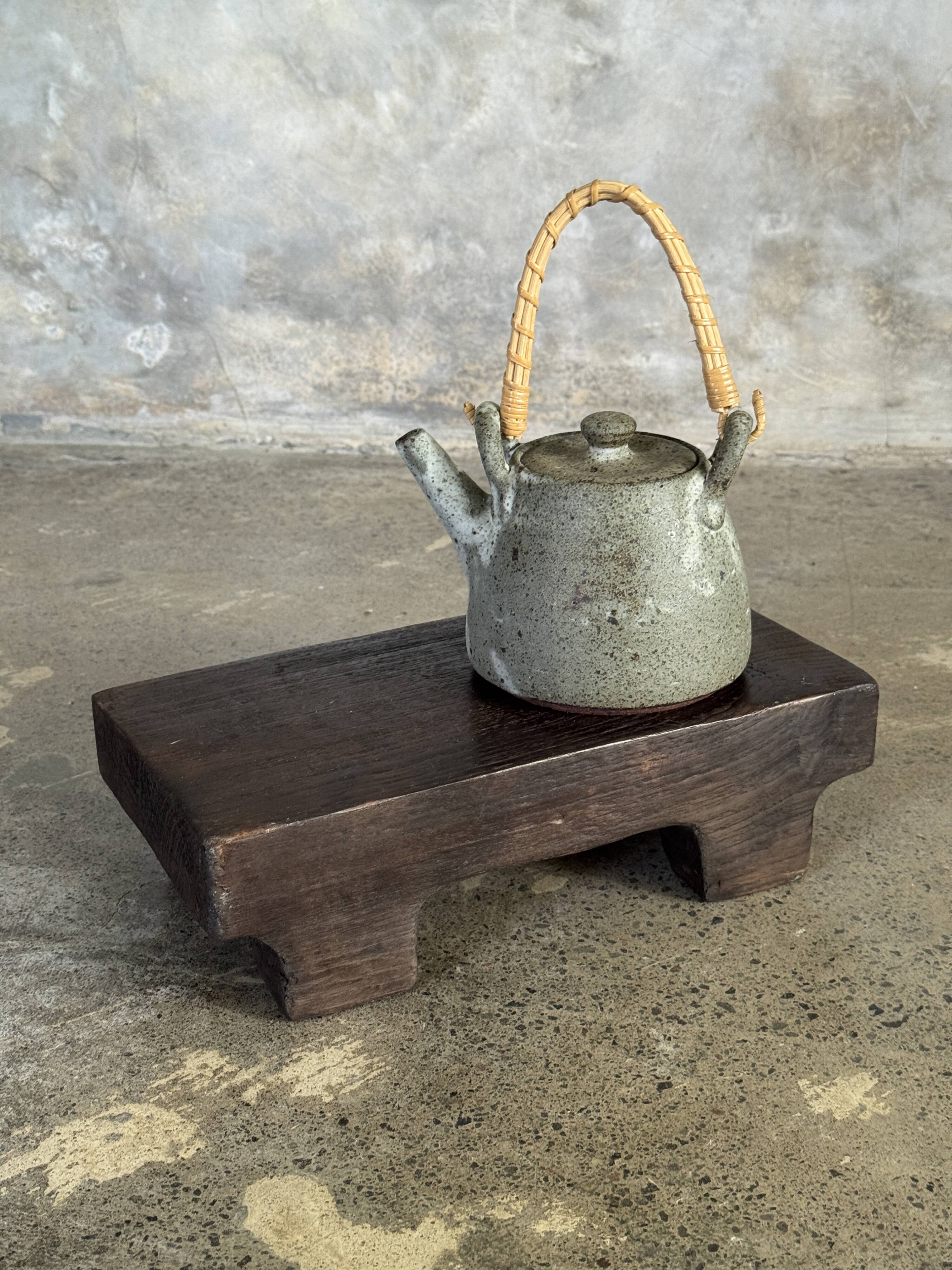 Small stool, black solid teak accent stool wabi-sabi L30 W8.5 H6.