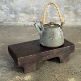 Small stool, black solid teak accent stool wabi-sabi L30 W8.5 H6.