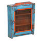 Ancienne vitrine murale art déco en teck birman patine bleue-rouge d'origine