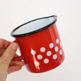 Red enamelled metal milk pot