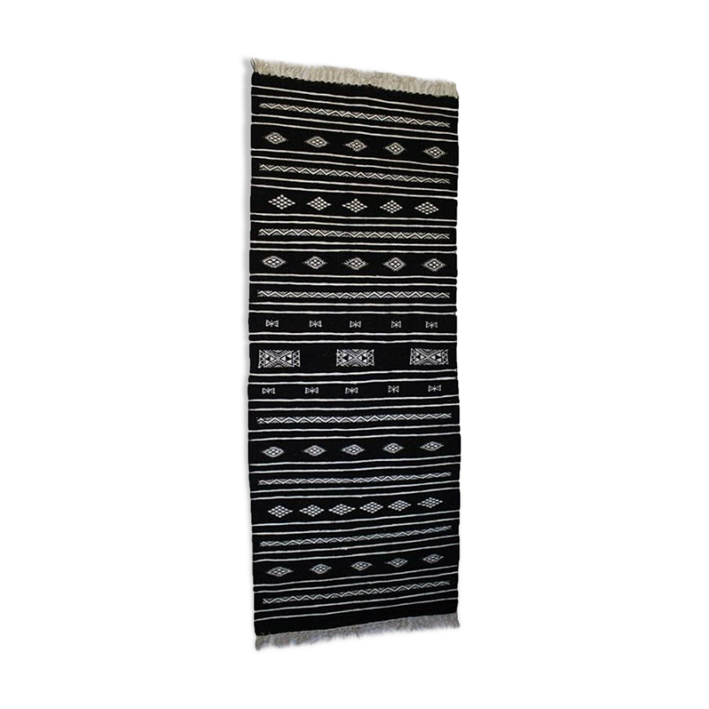 Black Berber kilim carpet handmade  200x77cm