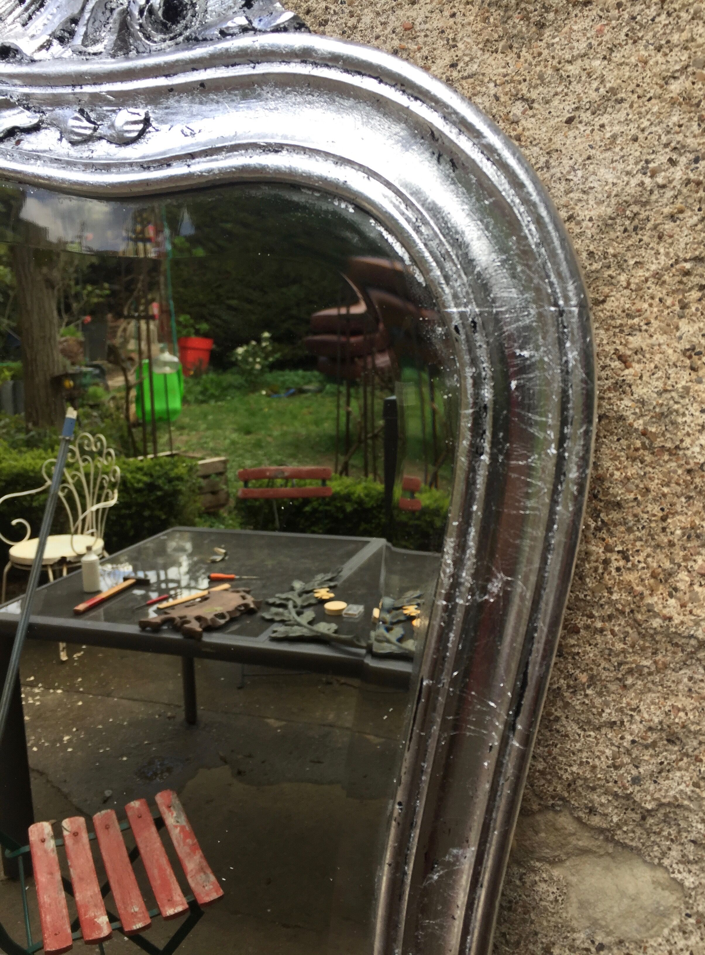 Mirror carved silver 81 x 46 cm