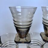 Set of 5 glasses in art deco smoked glass 30s