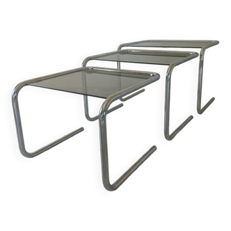 Chrome and smoked glass nesting tables