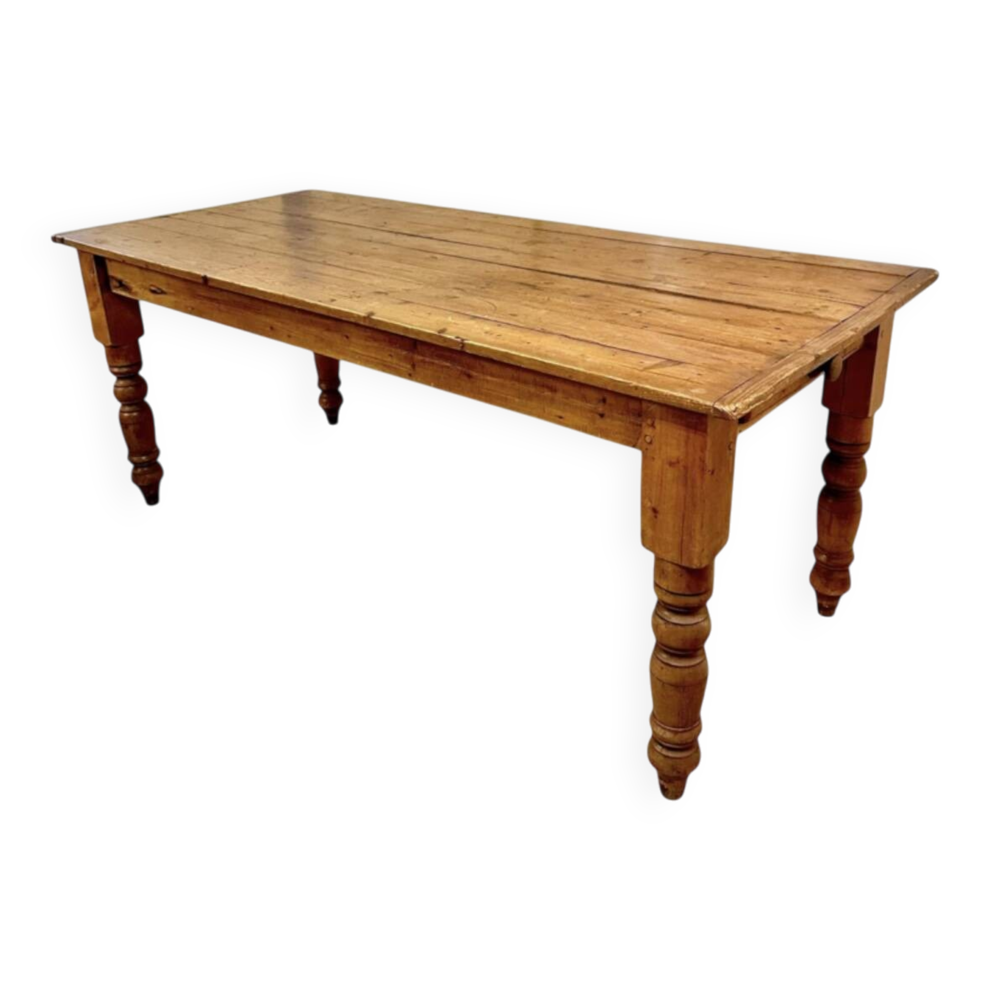 English farmhouse table in solid pine from the late 19th century, L187cm.