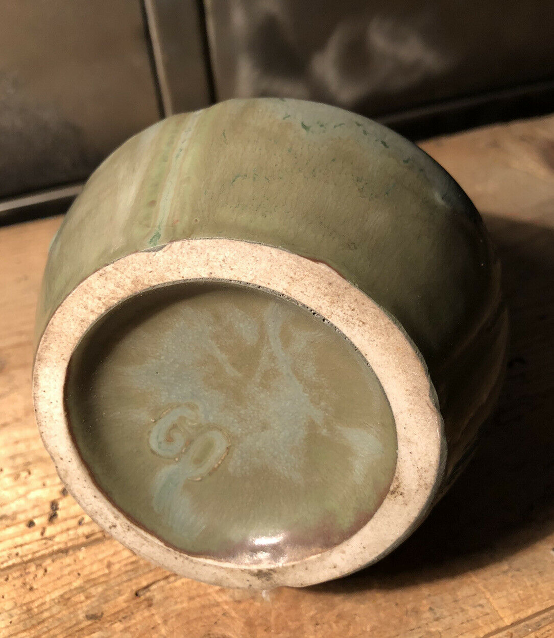 Pitcher in ceramic flame bluish gray signed GP