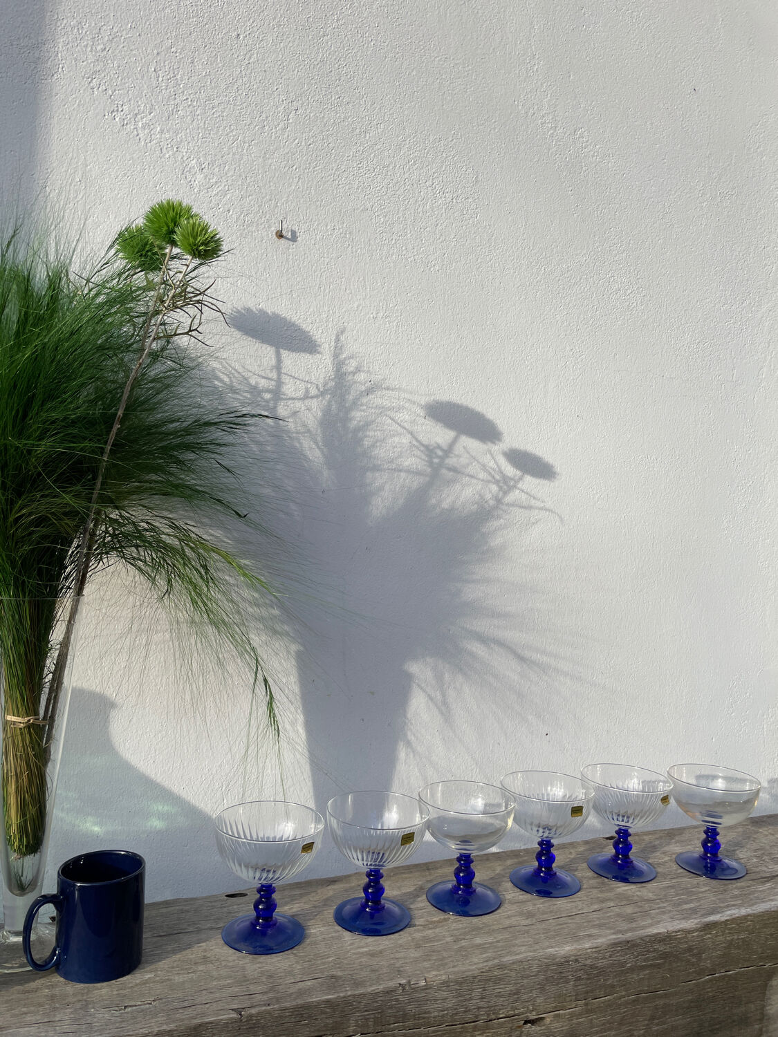 6 Luminarc blue glass dessert bowls/stemmed dishes