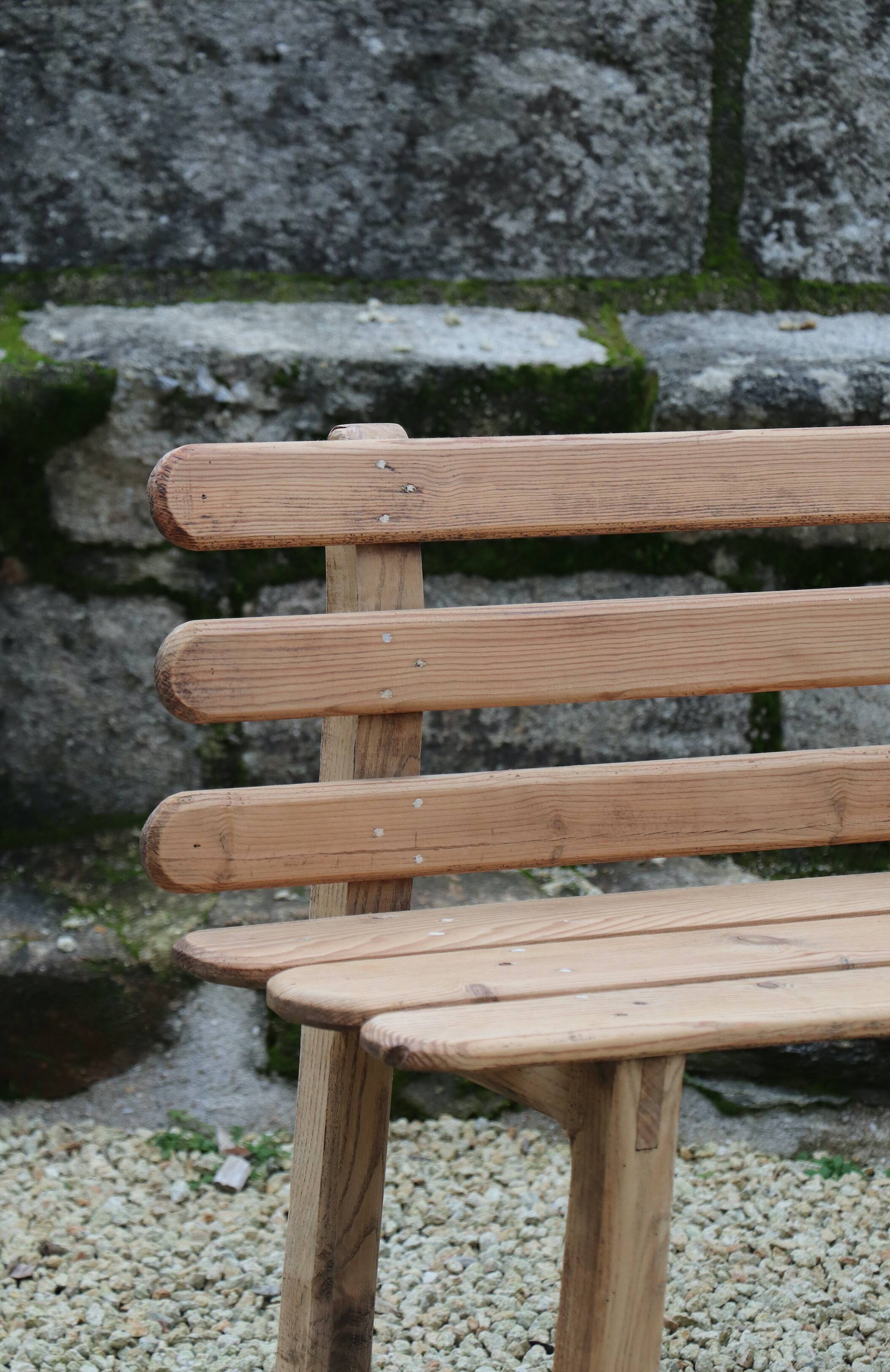 Large bench with solid wood backrest, 1930 Brittany