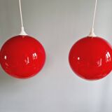 Large vintage pendant lamp in red opaline, 1970s