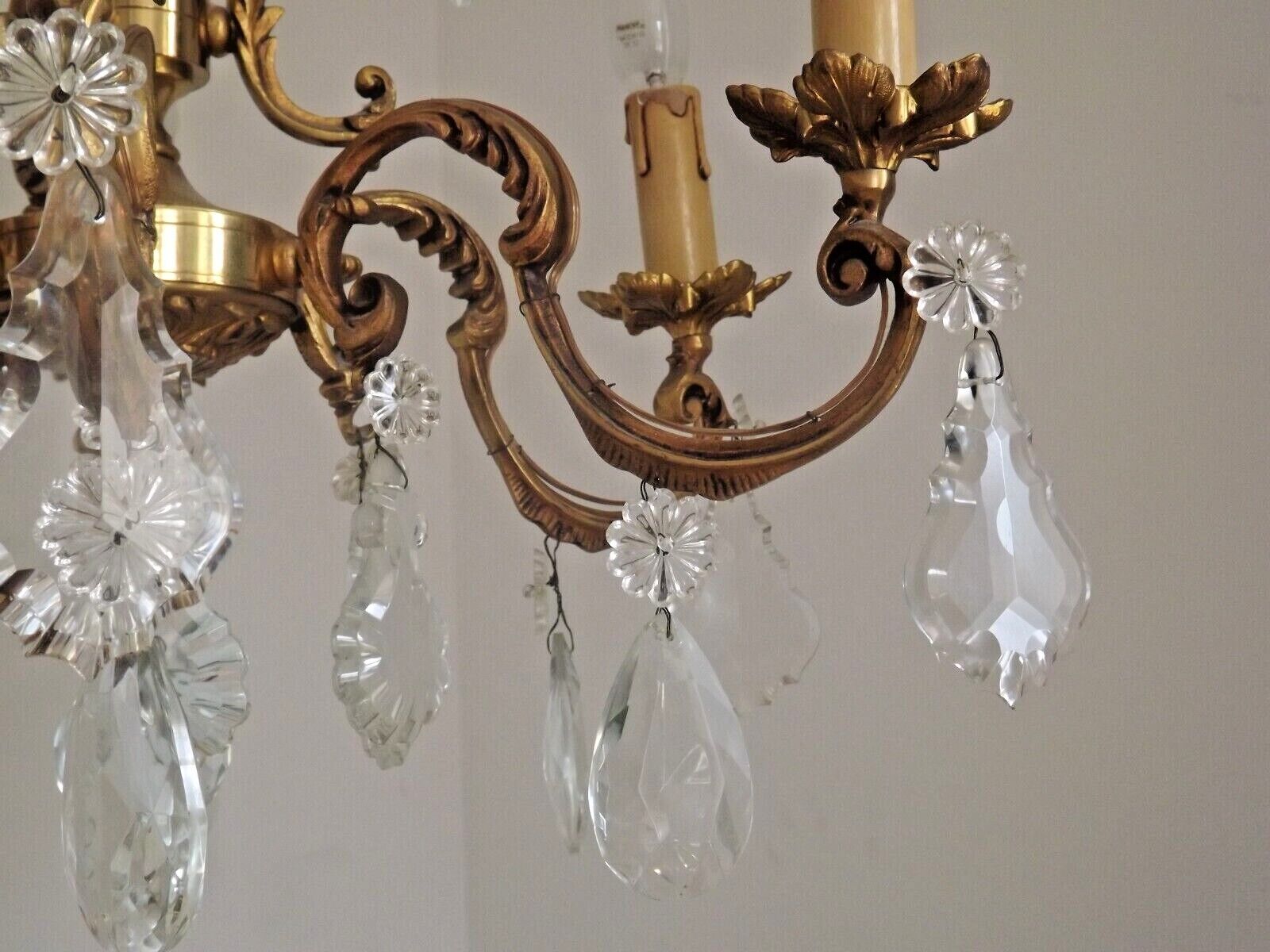 Lovely Quality Brass 6 Light Scrolled Acanthus Leaf Crystal Cage Chandelier 3626