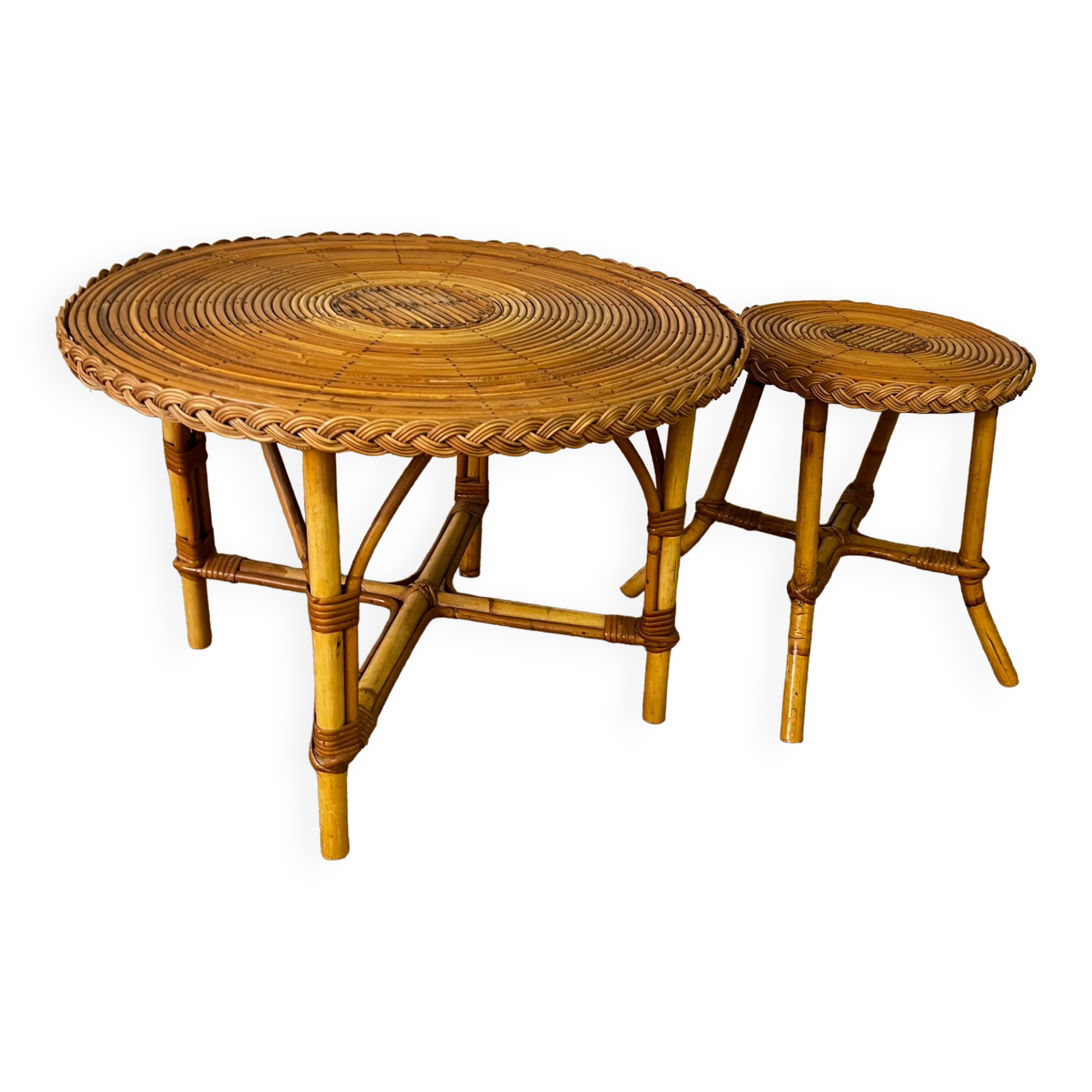 Pair of rattan side tables