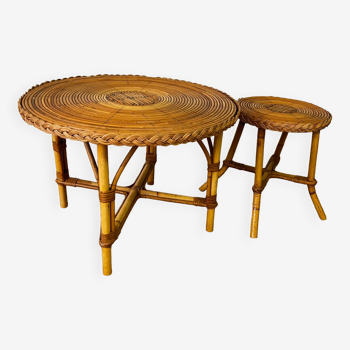 Pair of rattan side tables
