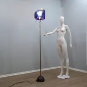 1980s Postmodern Blue Glass & Brass Floor Lamp by Toni Cordero for Artemide