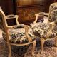 Pair of Louis XV-style convertible armchairs