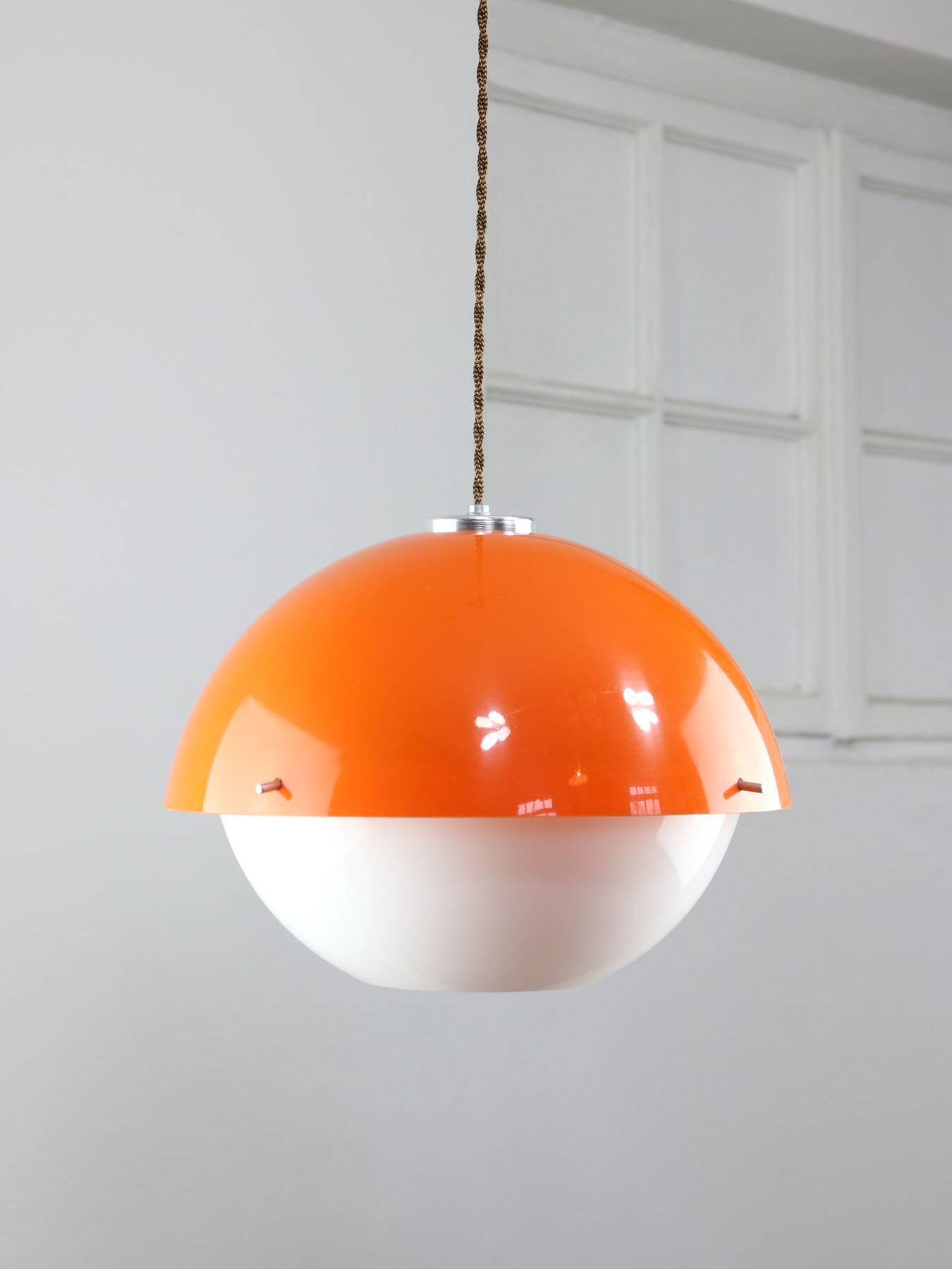 Space Age Italian Orange Plexiglass Pendant Lamp, 1970s