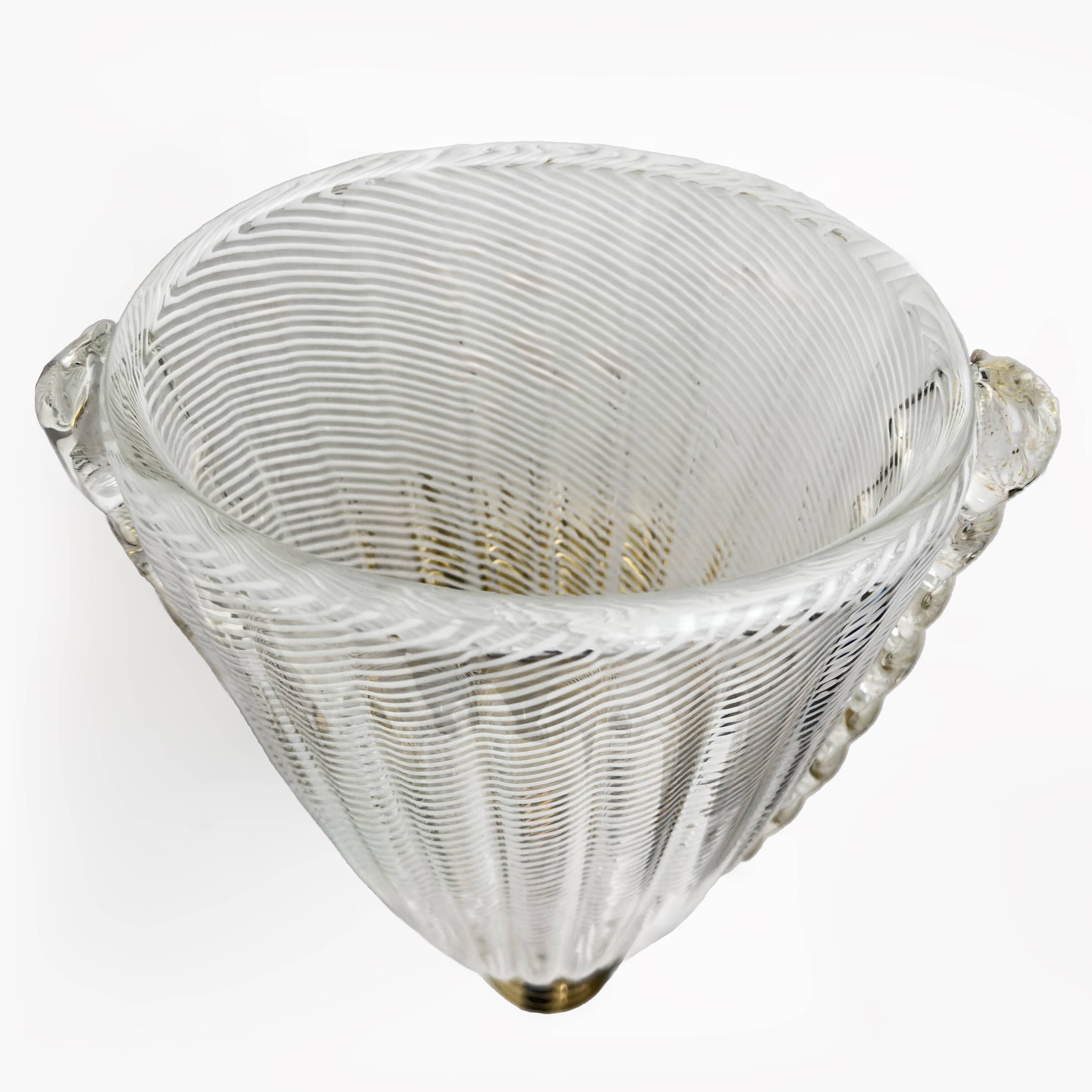 Attributed to Barovier & Toso Brass and "Reticello" Murano Glass Sconces