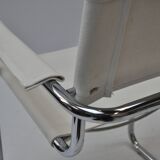 Set of 4 Chrome Sled-Base Chairs, Reupholstered in Italian Chioccarello Lin
