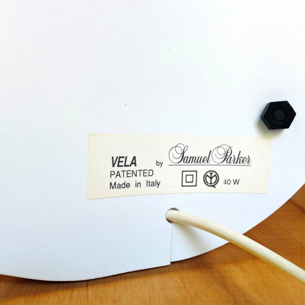 White acrylic table lamp Vela by Samuel Parker