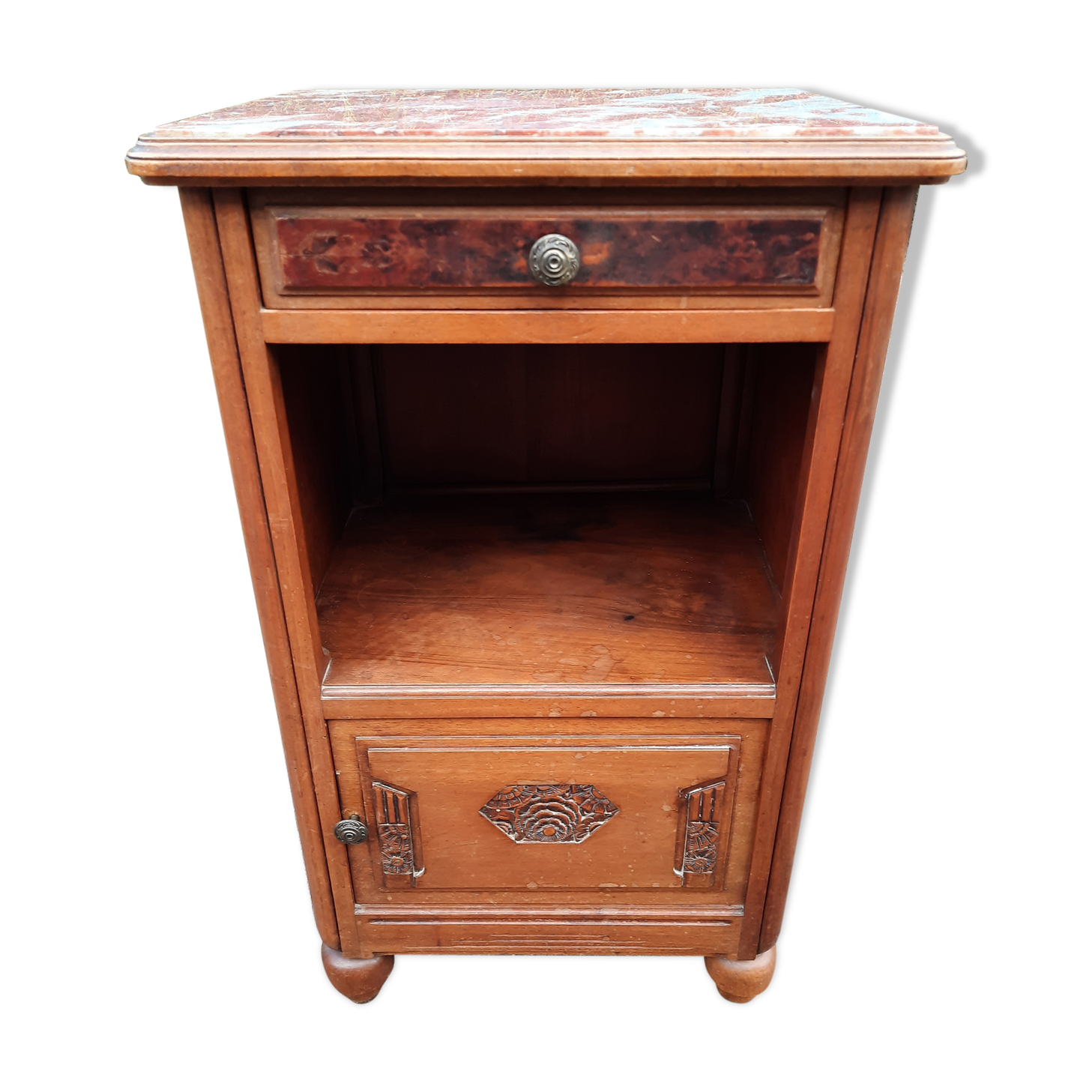 Bedside table chene and pink marble