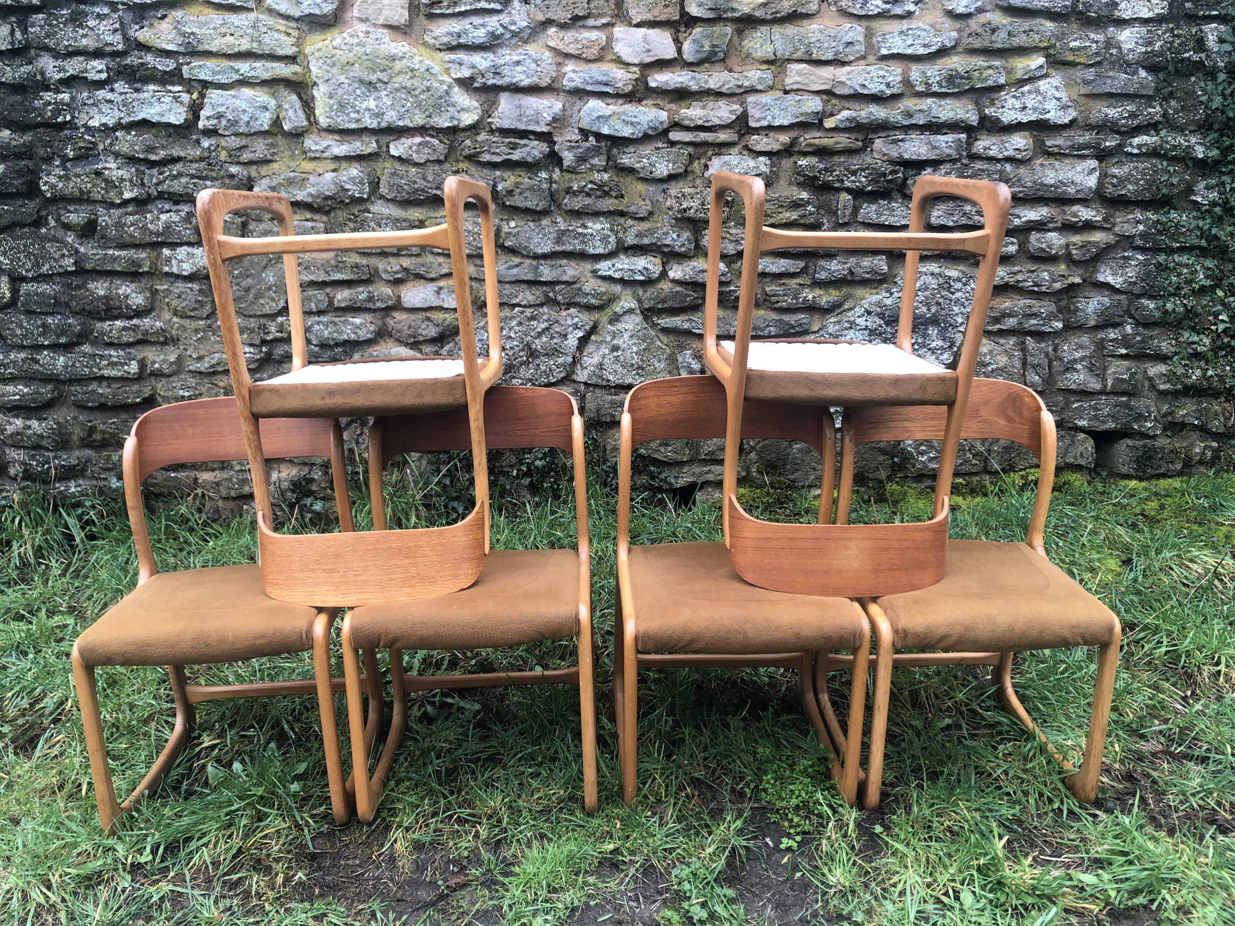 Set of 6 Baumann sleigh foot chairs 60s