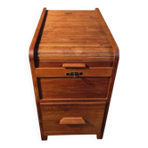 Meuble à roulettes de bureau en chêne français vintage avec porte tambour, années 1950