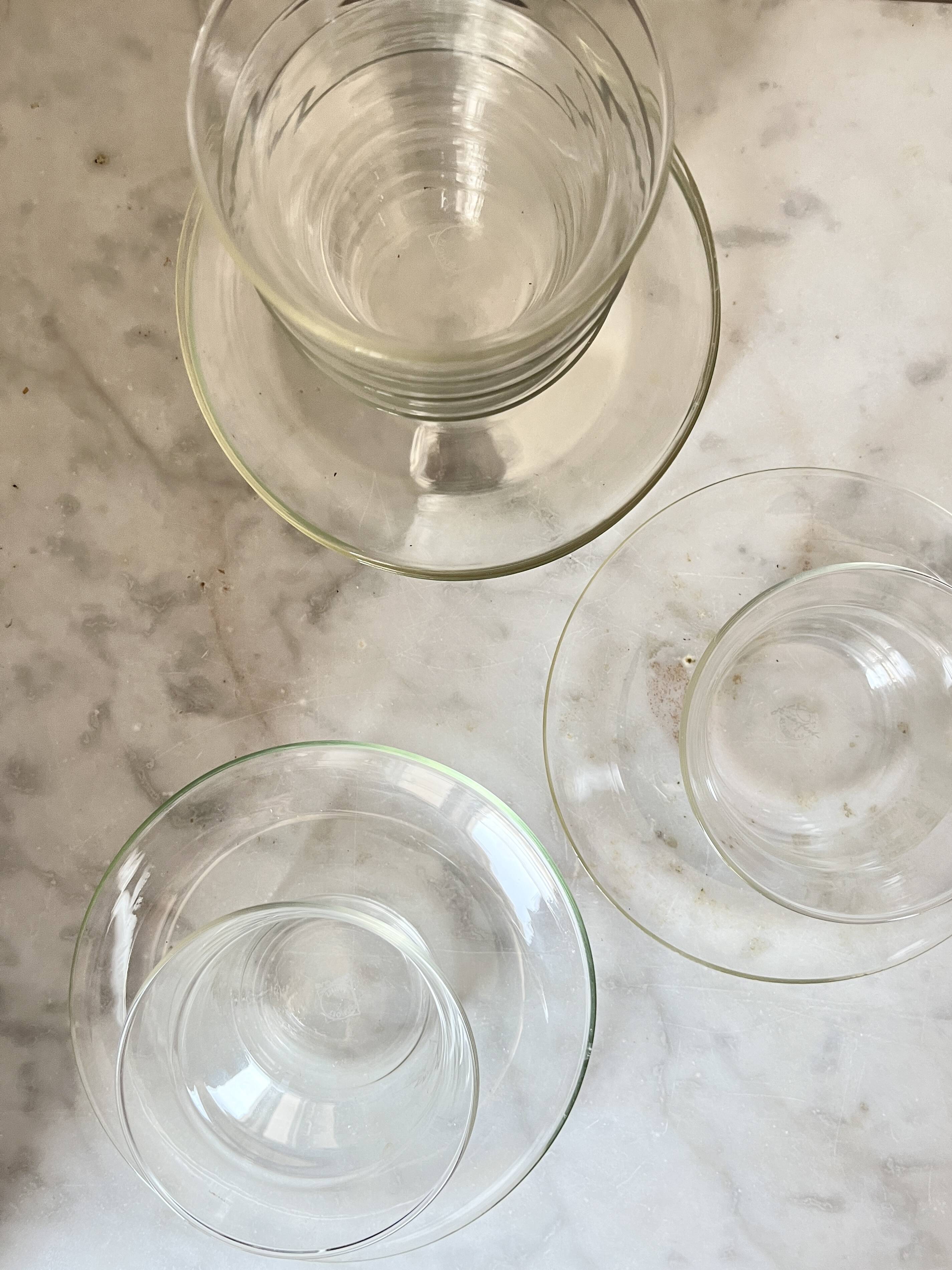 Vintage Jena Borosilicate Glass Tea Cups Set of 6 + Saucers,  GDR, 1960s