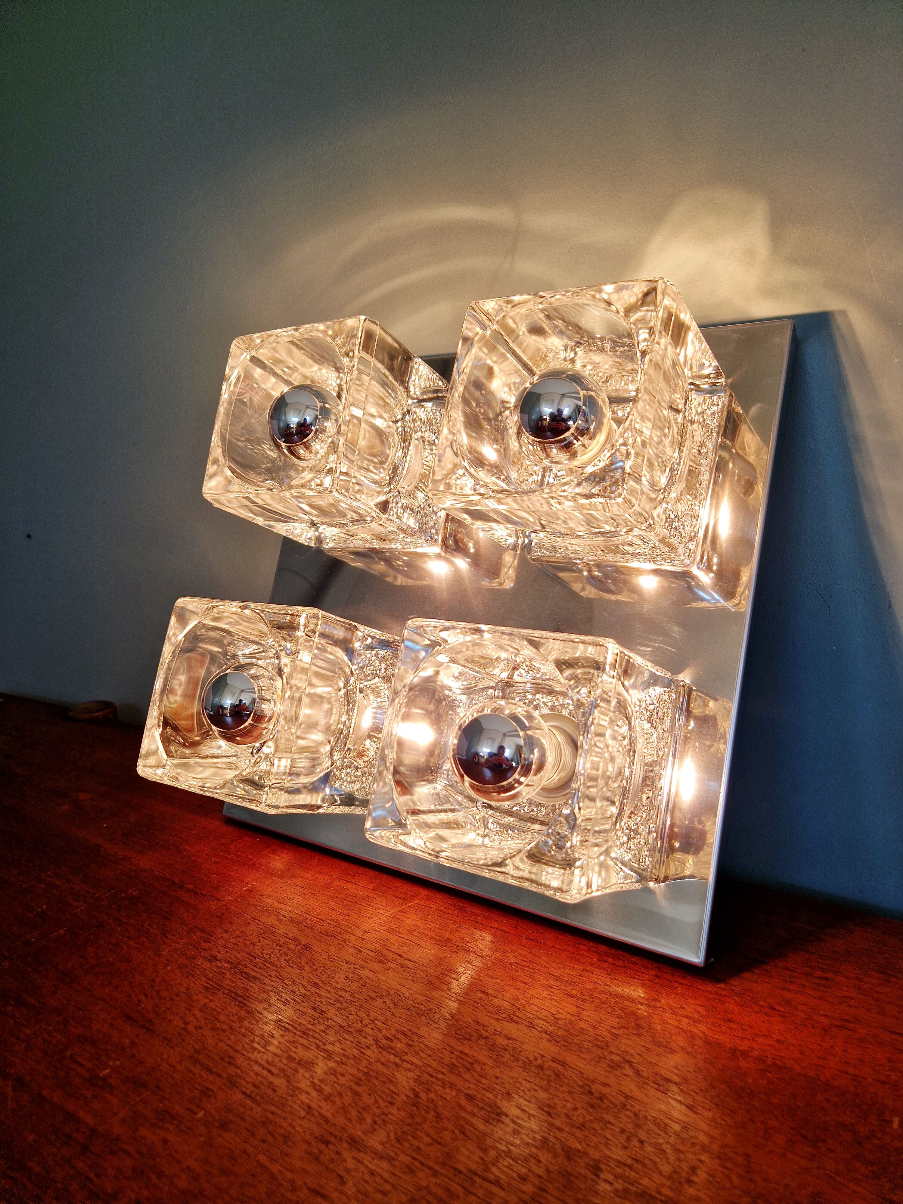 Square ceiling light/wall light Ice Cube, Peill & Putzler, 1970