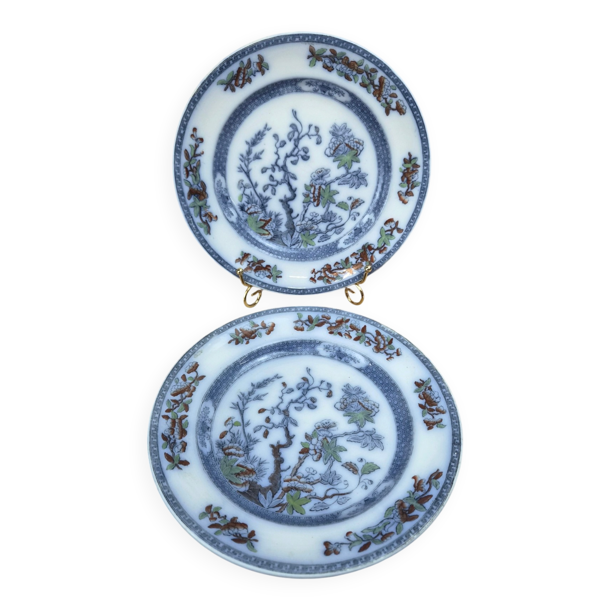 Set of 2 flat/semi-deep vintage plates Copeland England – Japonese-style decoration