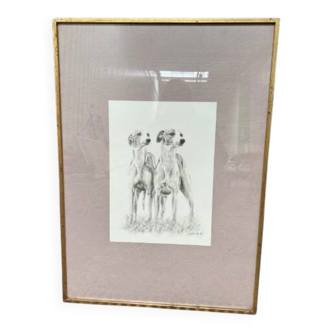 Framed animal drawing signed Cybèle