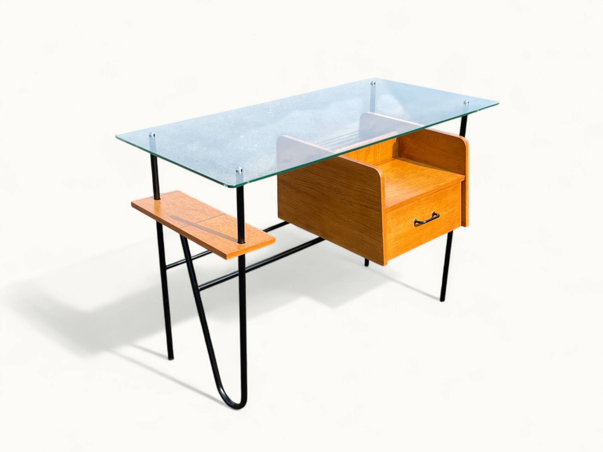 Modernist office – Azzano Frères – designed by Jacques Hitier – Oak, glass and felt