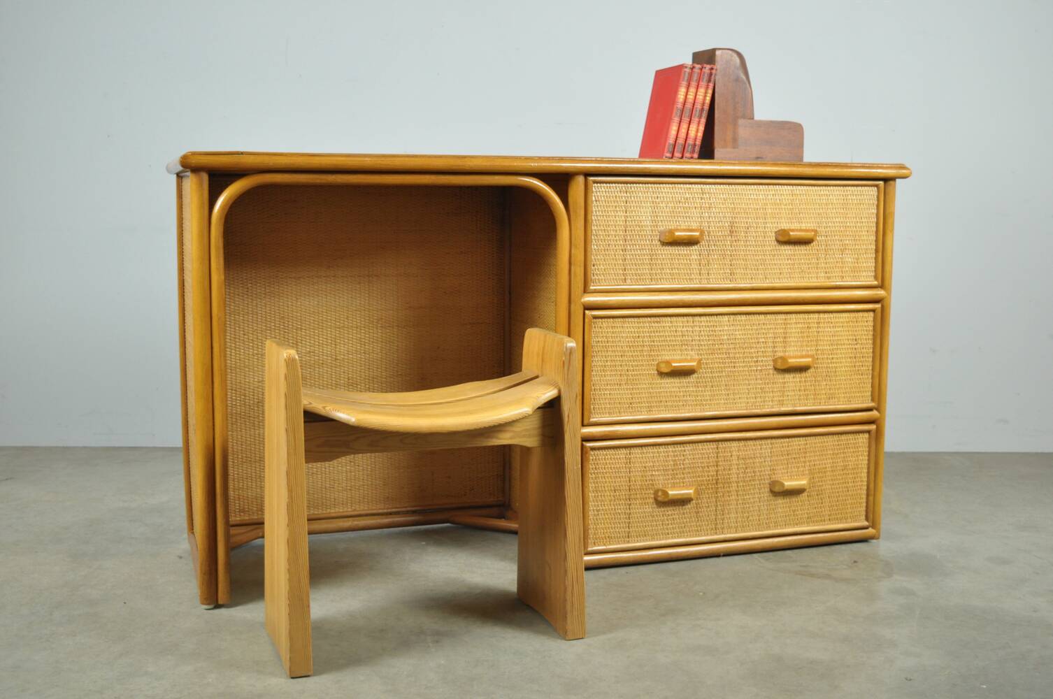 Vintage BAMBOO Writer’s Desk with Drawers, Italy 1980