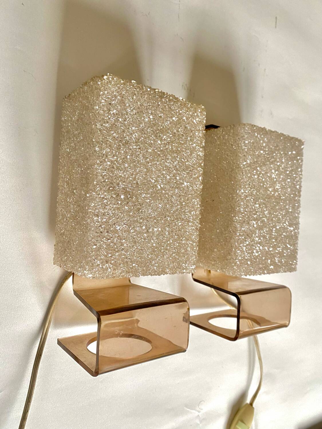 Pair of 70s plexiglas wall lights