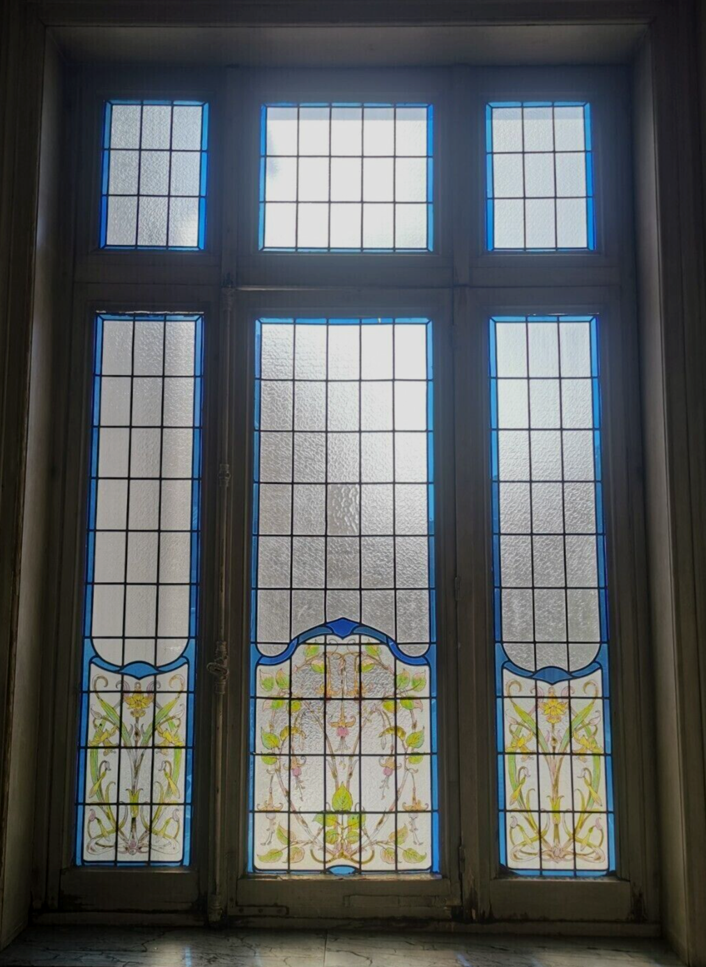 Art Deco stained glass transom window, circa 1900, 20th century
