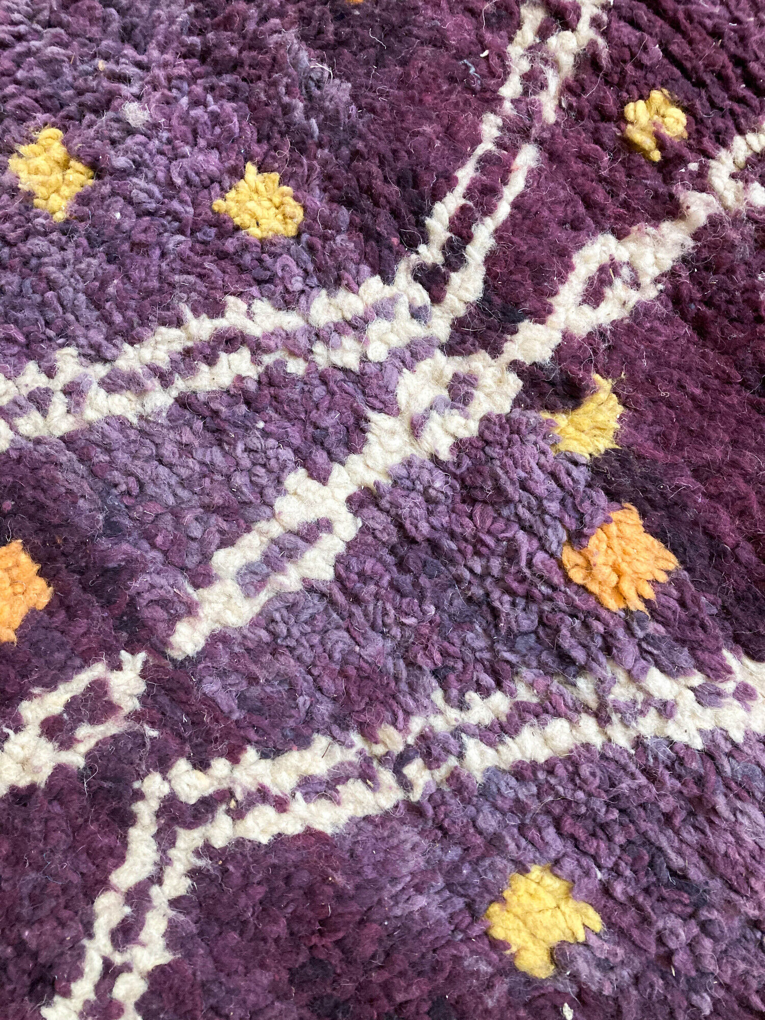 Moroccan Berber carpet beni ouarain purple with colorful graphic patterns 279x192cm