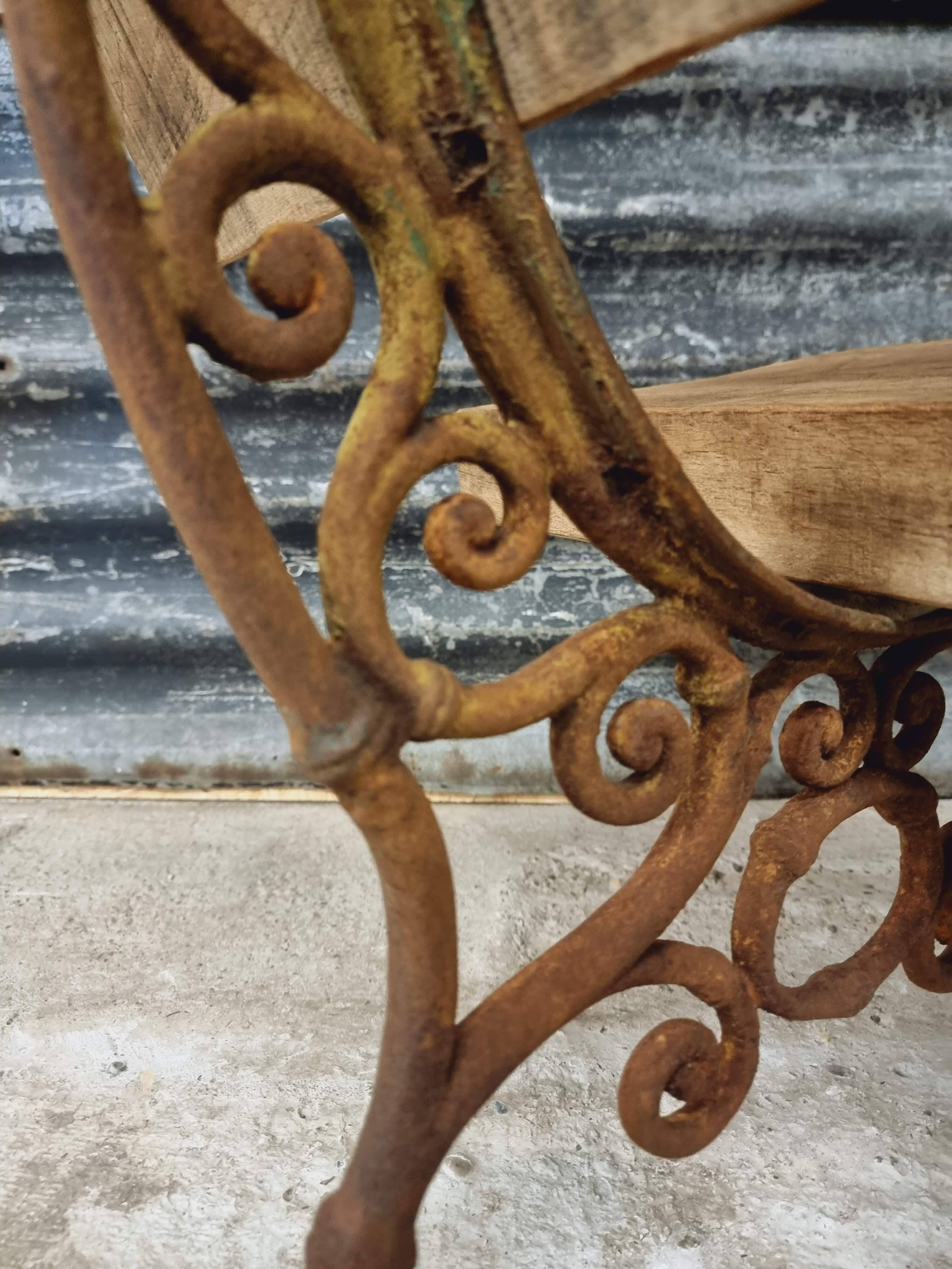 Antique garden bench French park bench oak with cast iron 218 cm