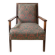 Fauteuil Ancien en Bois Massif et Tissu Rouge et Vert