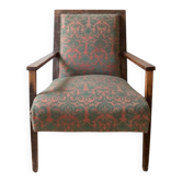 Antique Armchair in Solid Wood and Red and Green Fabric