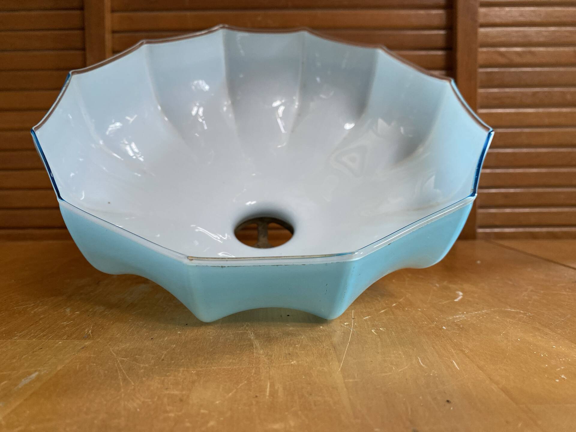 Old Suspension Opaline Blue Lampshade White Interior + Brass #E