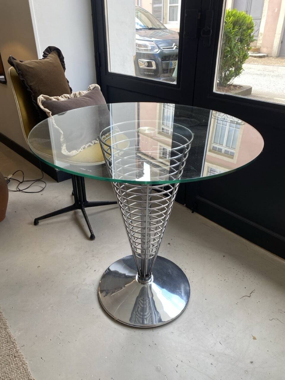 Sculptural table in metal and glass by Verner Panton for Fritz Hansen, 1980