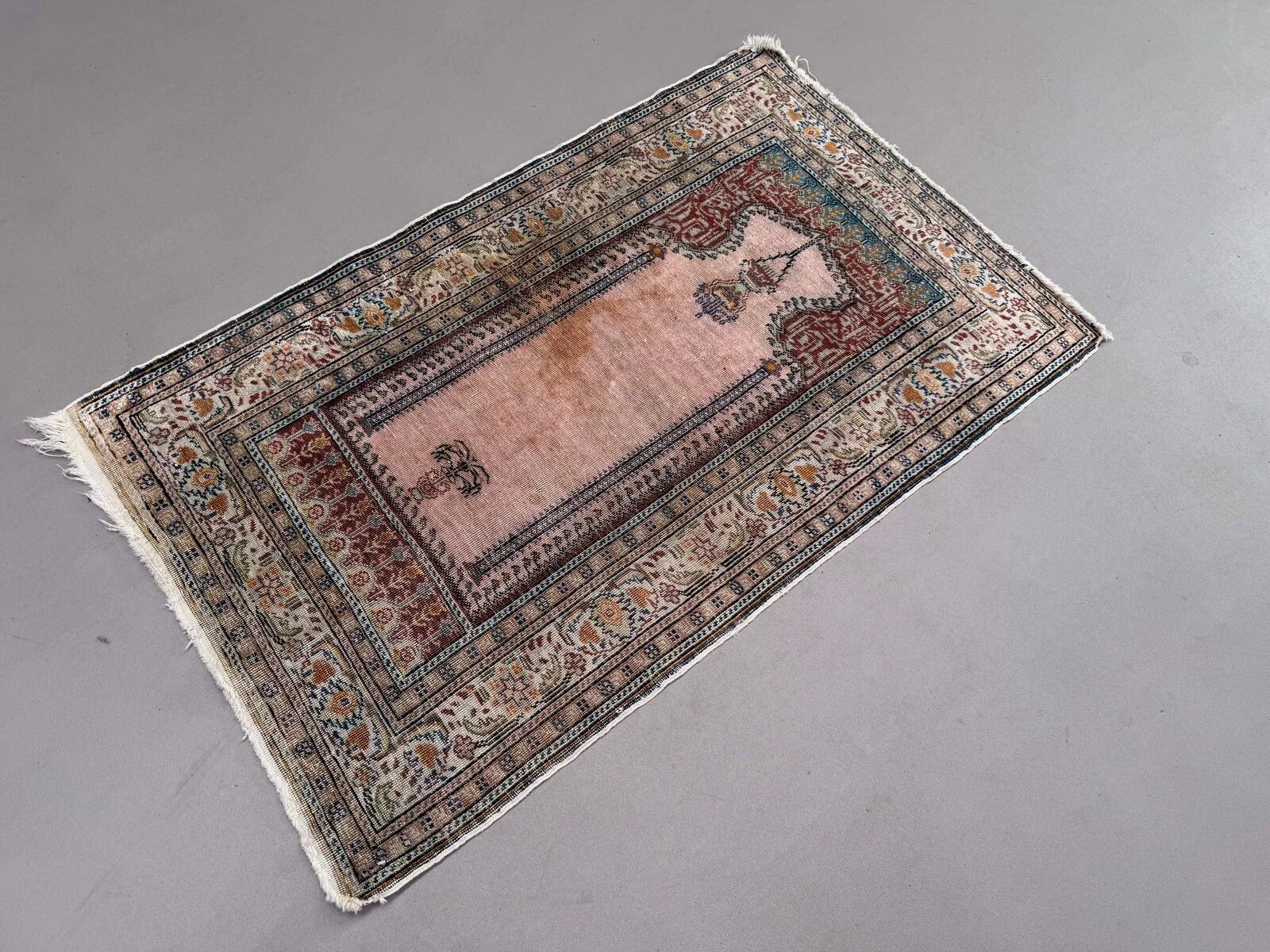 Turkish silk rug shabby vintage, 128x79cm tribal clearance 2510