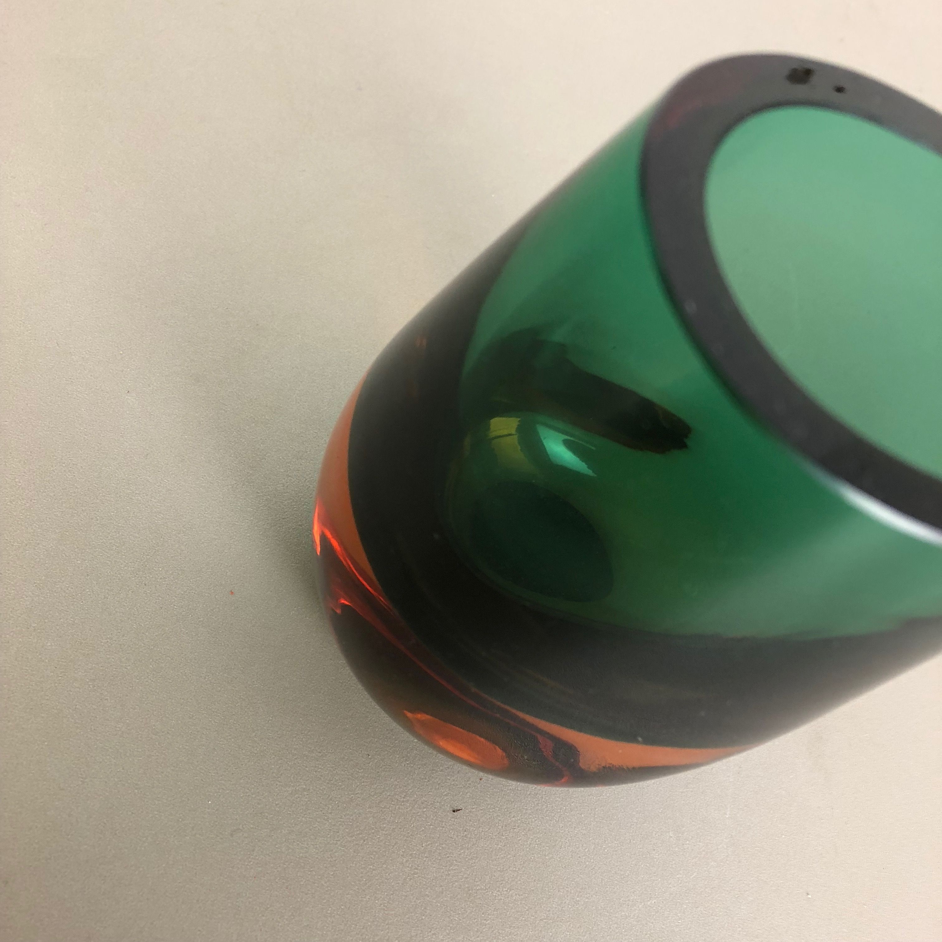 Multi-Color Heavy Two Color Murano Glass Sommerso Object Vase Bowl, Italy, 1970s