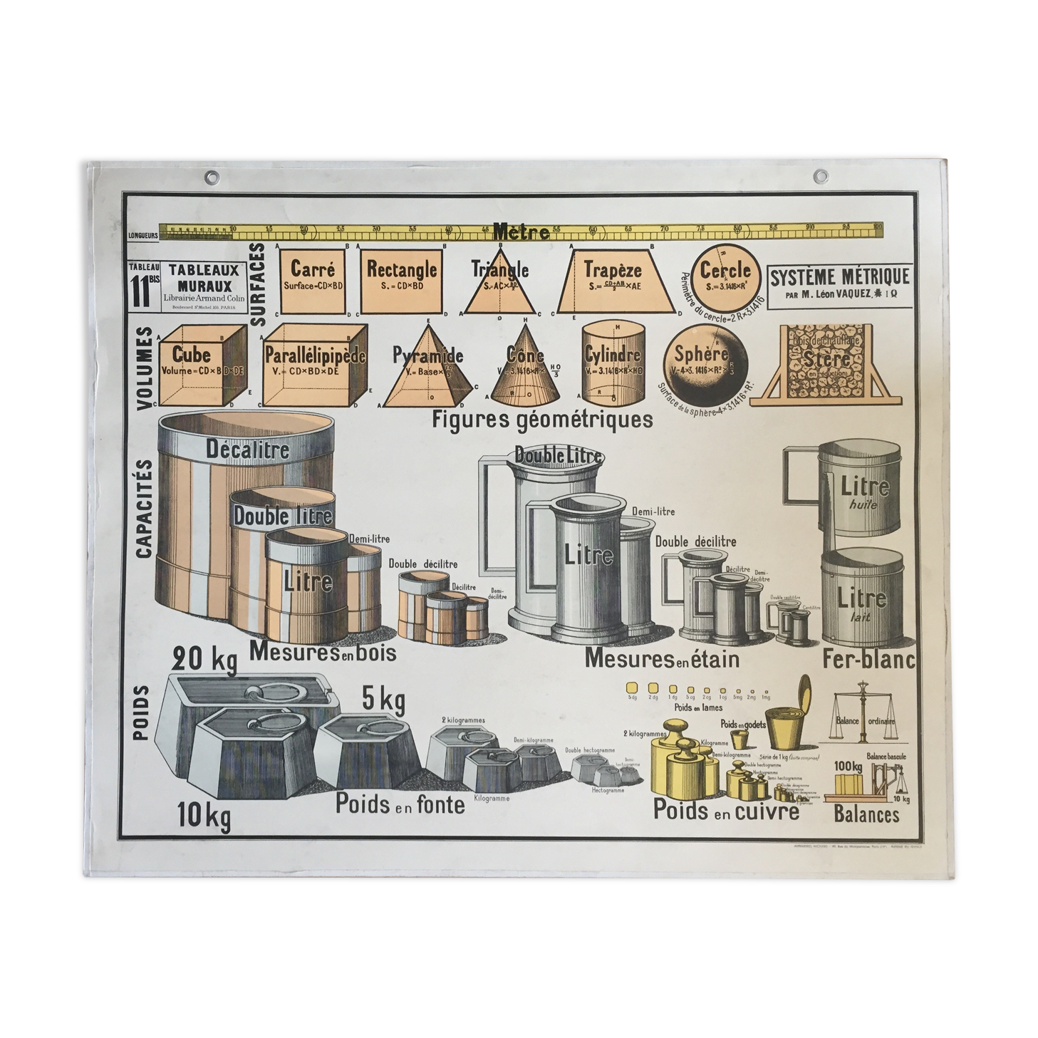 Educational table metric system Armand Colin vintage 60s