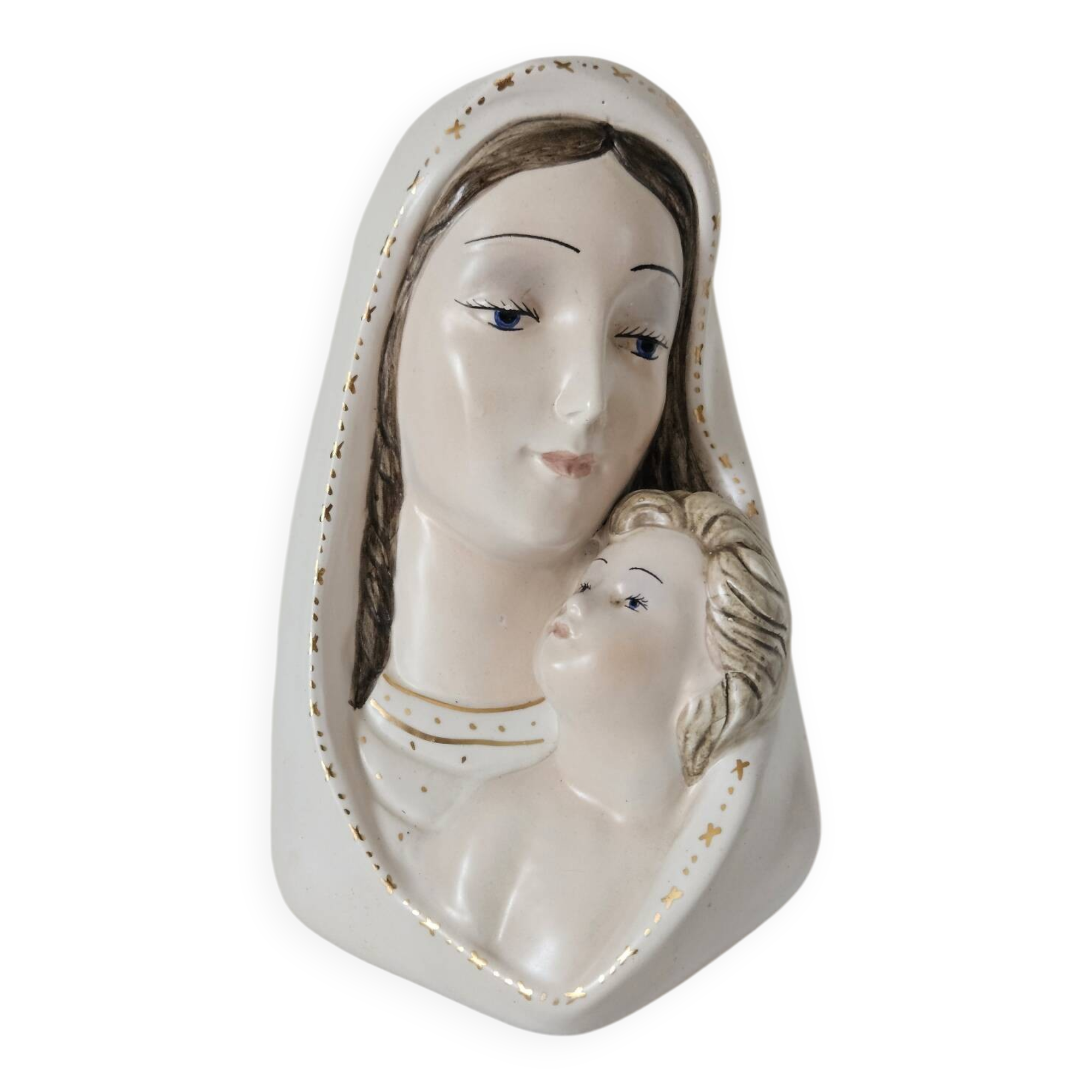 Vintage Italian wall ceramic Virgin and Child
