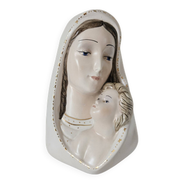 Vintage Italian wall ceramic Virgin and Child