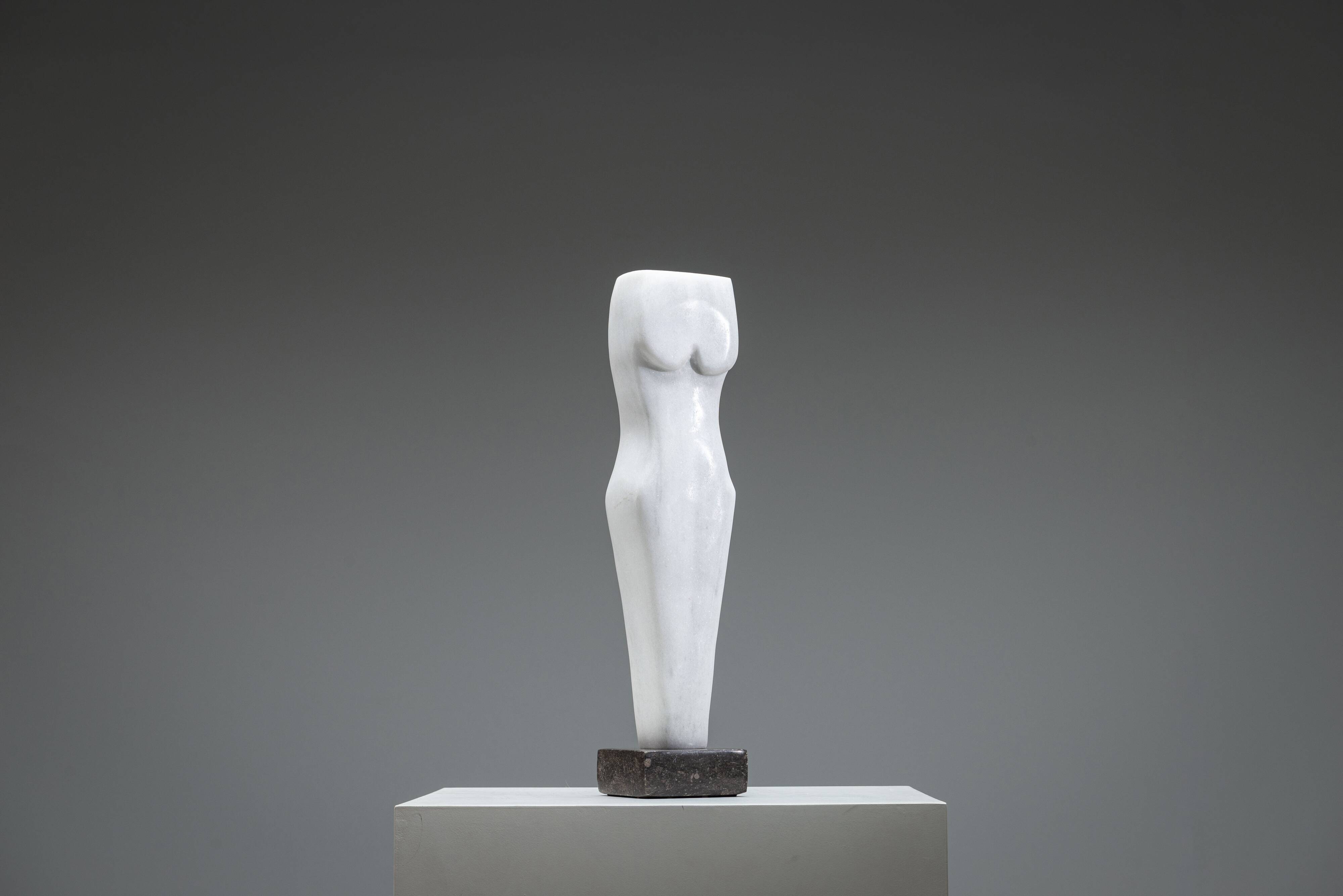 Abstract solid white marble torso