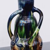 Art Nouveau Mini Vase Drip Glaze Faienceries Belgium with 3 Twisted Handles