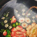 Black metal round top and vintage hand-painted flowers