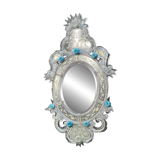 Miroir Vénitien En Verre De Murano Incolore Et Bleu